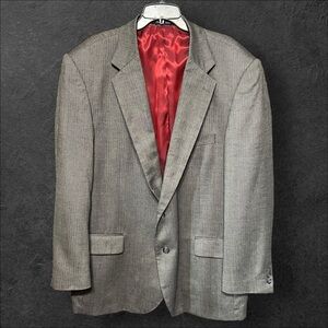 Alan Flusser Gray Herringbone Tweed Blazer 48R Silk Worsted Wool Sport Coat